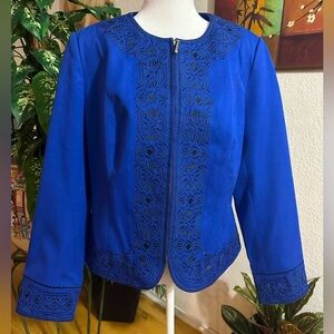 Peter Nygard embroidered zip up blazer jacket size 14